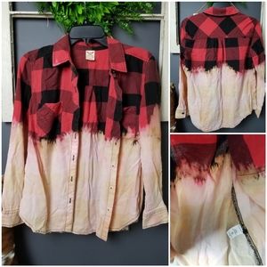Hand-bleached Women's fit buffalo plaid shirt